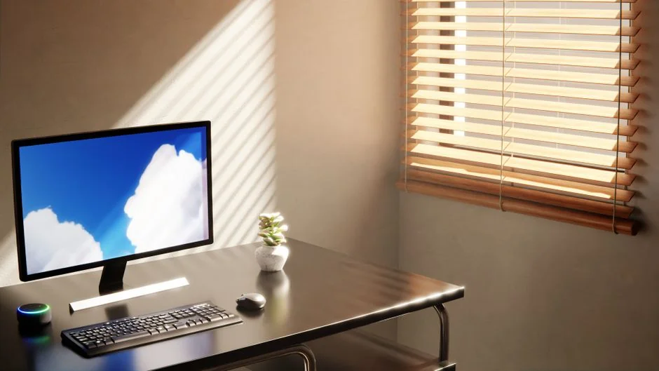 Laptop on a desk showing the Pexels homepage, highlighting its web interface.